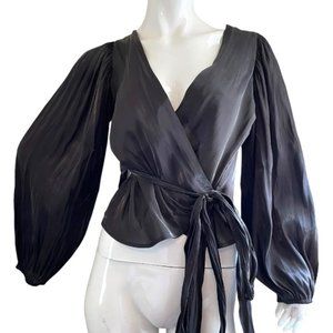 Hyfve Women’s Black Silky Wrap Blouse with Side Tie Size Small